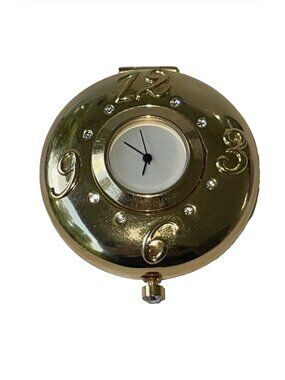 Vintage Estee Lauder Gold Tone Watch Clock Rhinestone Compact Lucidity Powder 06